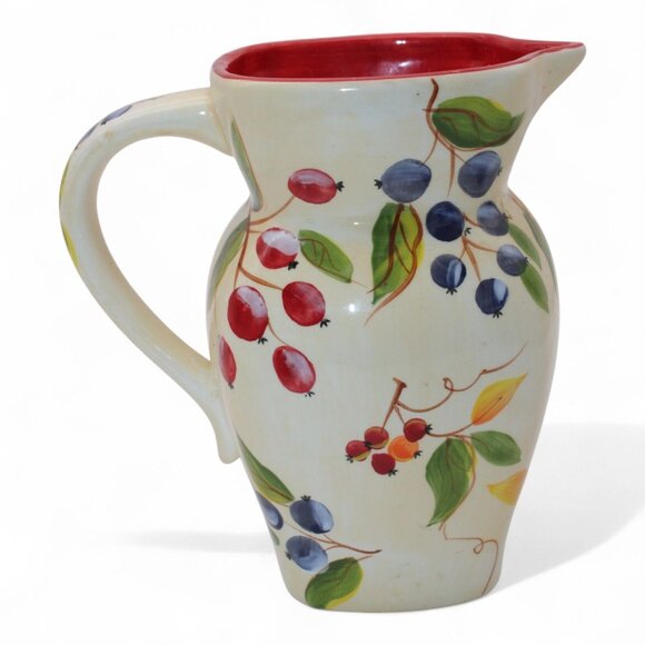 Hand-Painted Ceramic Pitcher With Fruit & Leaf Design By FTD - Picture 3 of 6